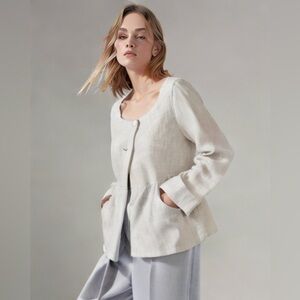 J.Jill Button Front Linen Metallic Peplum Lightweight Jacket Blazer
